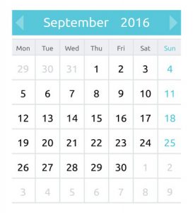 43580132 - september 2016. simple european calendar for 2016 year - one month grid. clean and neat. only plain colors - easy to recolor. vector illustration.